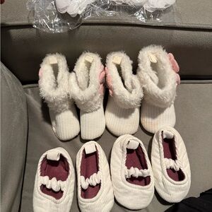 Adorable White and Pink Baby Booties